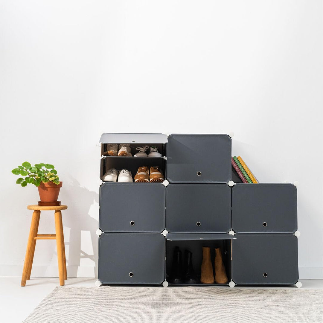 InnovaGoods® Tragbares modulares Schuhregal, 8 Module, 14 Fächer für 28 Paare, inklusive Kleiderstan