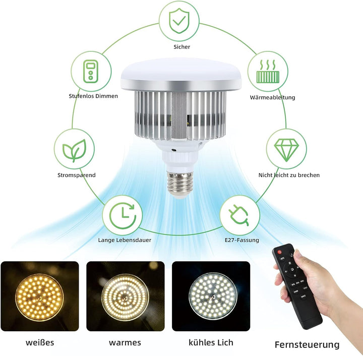 FGen 2 x 85 W LED Fotoleuchte E27 2700–6400 K, Verstellbar mit Fernbedienung, LED Fotostudio Lampe,