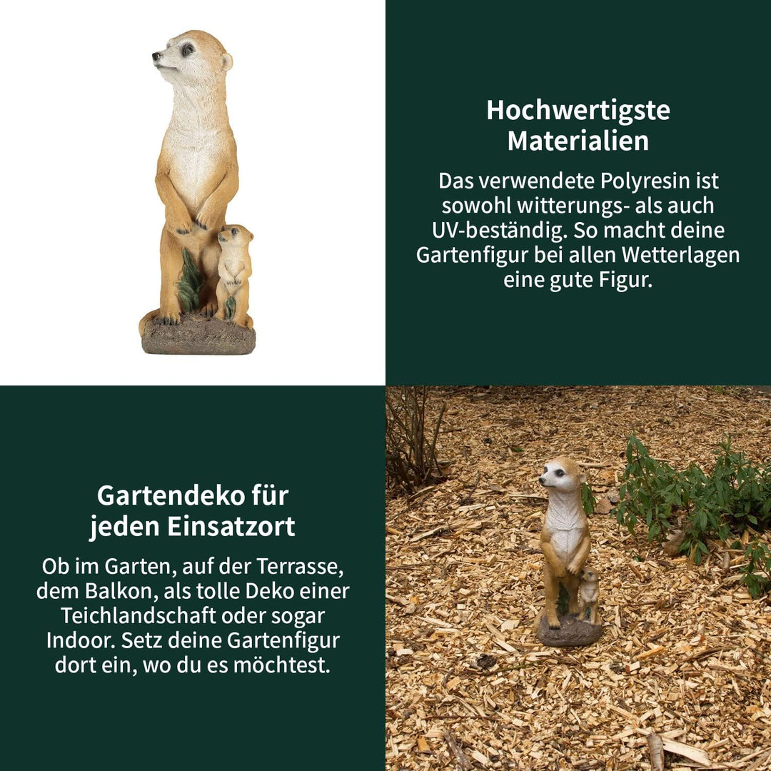 VERDOBA - Erdmännchen Gartenfigur Mutter mit Baby aus Kunstharz - Wetterfeste Gartenfiguren für drau
