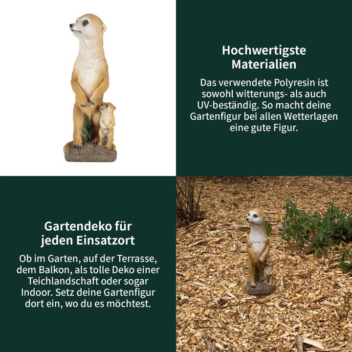 VERDOBA - Erdmännchen Gartenfigur Mutter mit Baby aus Kunstharz - Wetterfeste Gartenfiguren für drau