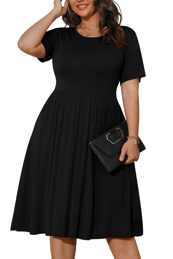 POSESHE Damen-Sommerkleid in Übergrösse 2023, lässig, kurzärmelig, Empire-Taille, lockere Passform,