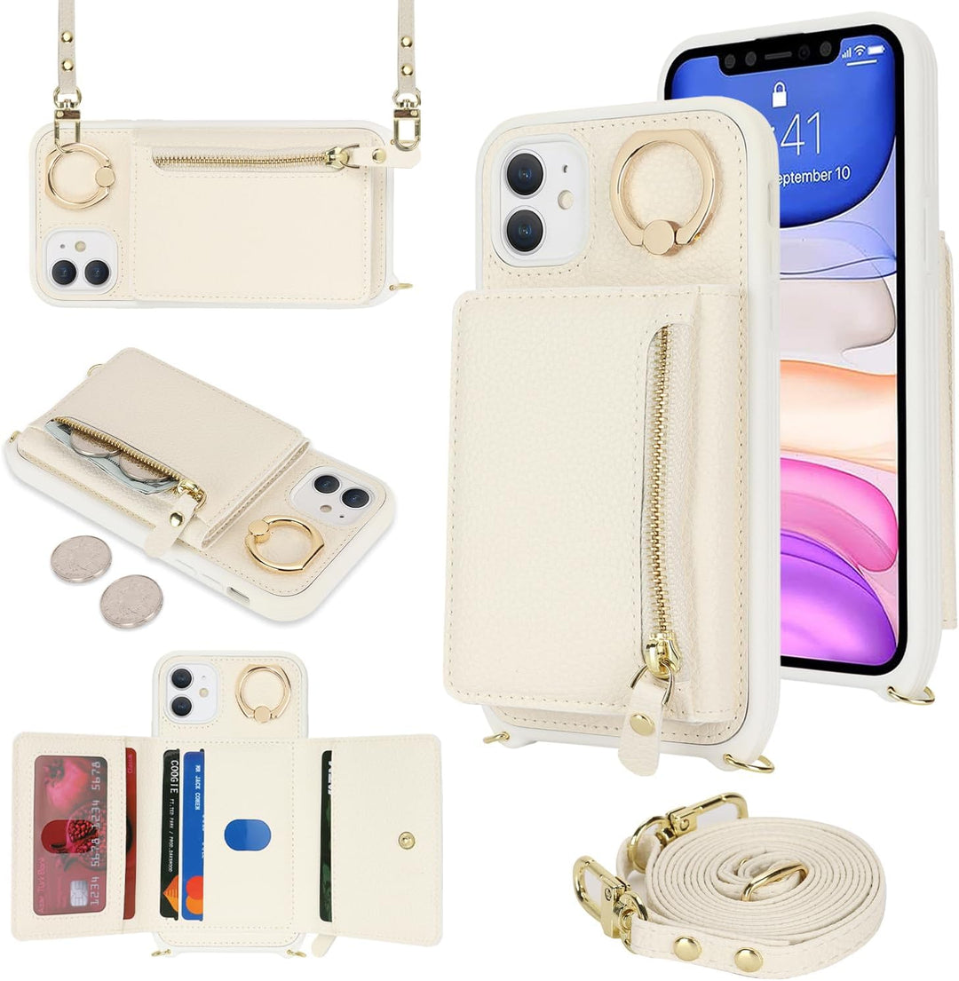 ELTEKER Handyhülle für iPhone 11 Hülle mit Band Kartenfach Ringhalterung Geldbörse,Leder Klapphülle