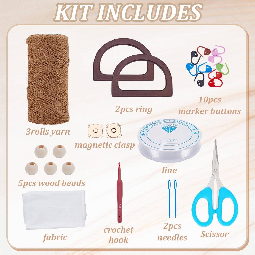 INFUNLY DIY Häkeltasche Kit für Anfänger Erwachsene Braune Tasche Häkelset mit Schritt für Schritt V