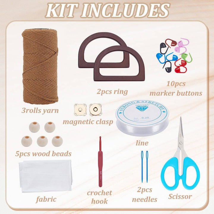 INFUNLY DIY Häkeltasche Kit für Anfänger Erwachsene Braune Tasche Häkelset mit Schritt für Schritt V
