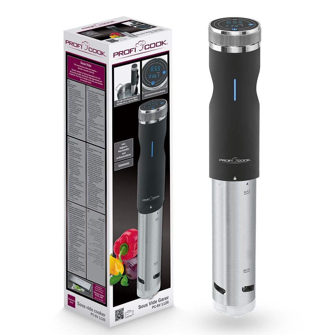 ProfiCook Sous Vide-Stick Edelstahlgehäuse mit Touchdisplay, Sous Vide bis 90 Grad inkl. Joghurt Mak