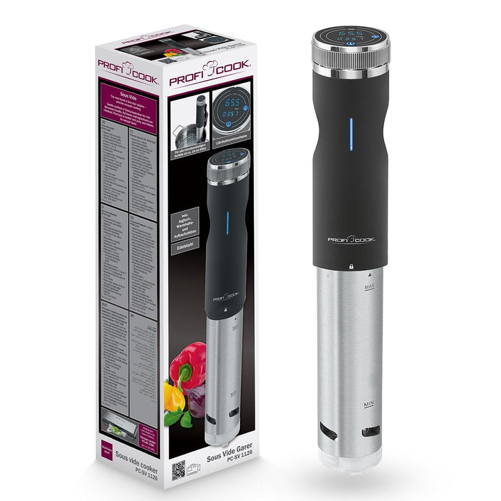 ProfiCook Sous Vide-Stick Edelstahlgehäuse mit Touchdisplay, Sous Vide bis 90 Grad inkl. Joghurt Mak
