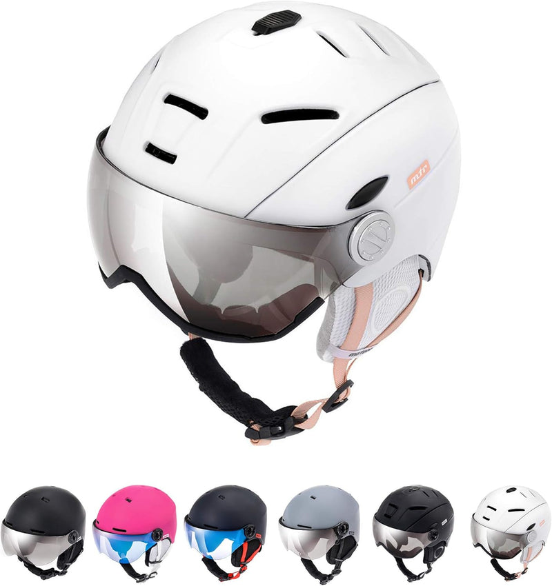 meteor Skihelm Kinder Snowboard Helm Herren Ski Helmet fur Mädchen Jungen Skihelm Damen XL Weiss H.,