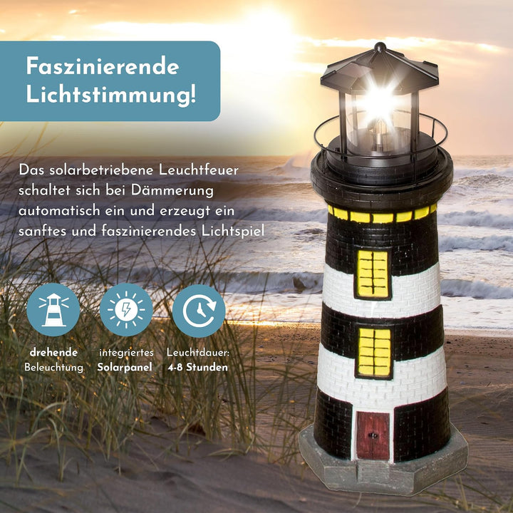 NATIV LED Solar-Leuchtturm mit rotierender Leuchte, handgefertiger Dekoturm für den Aussenbereich, 3