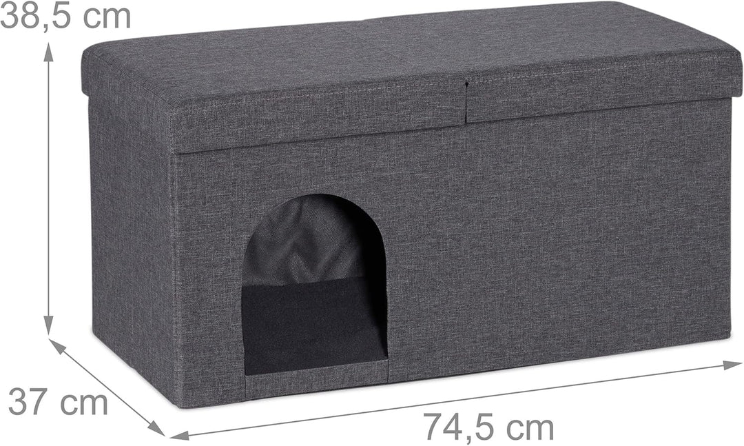 Relaxdays Katzenhöhle faltbar, belastbare Sitzbank, Katzenmöbel Indoor, Tierversteck, HBT: 38,5 x 74