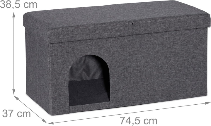 Relaxdays Katzenhöhle faltbar, belastbare Sitzbank, Katzenmöbel Indoor, Tierversteck, HBT: 38,5 x 74