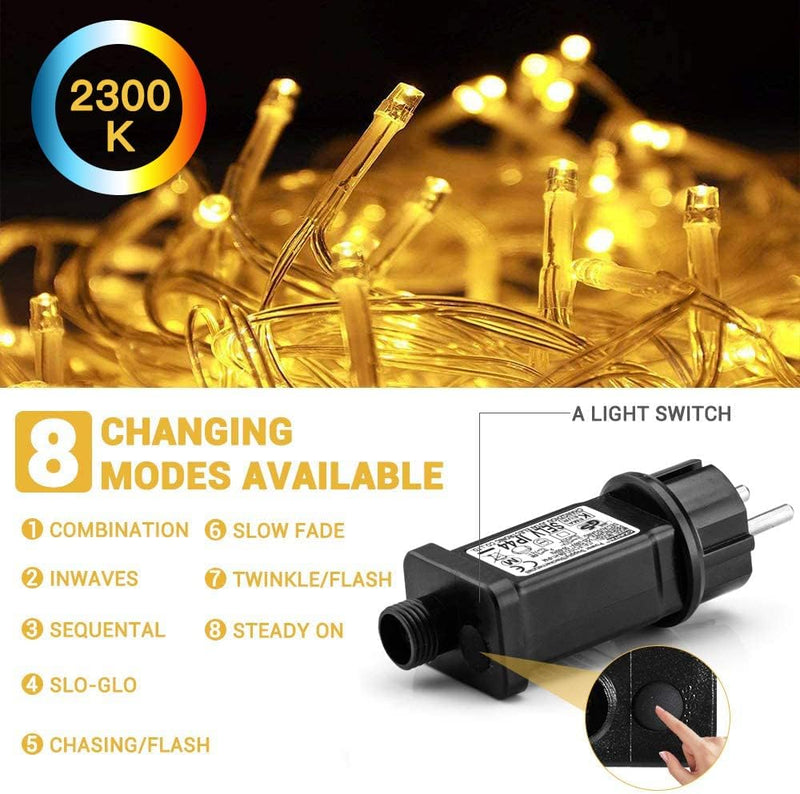 Avoalre 500 LEDs Lichterkette aussen 100M, IP44 Wasserdicht warmweiss Lichterkette, 8 Modi mit Memor