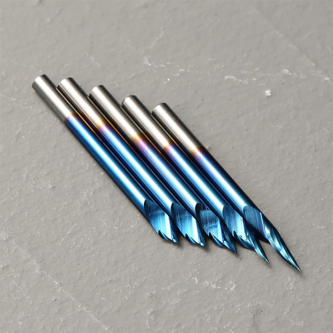 Genmitsu 5 Stück V-Nut-CNC-Fräser, Grad 20/30/45/60, 1/8 Zoll Schaft, Nano-blaue Beschichtung, Schaf