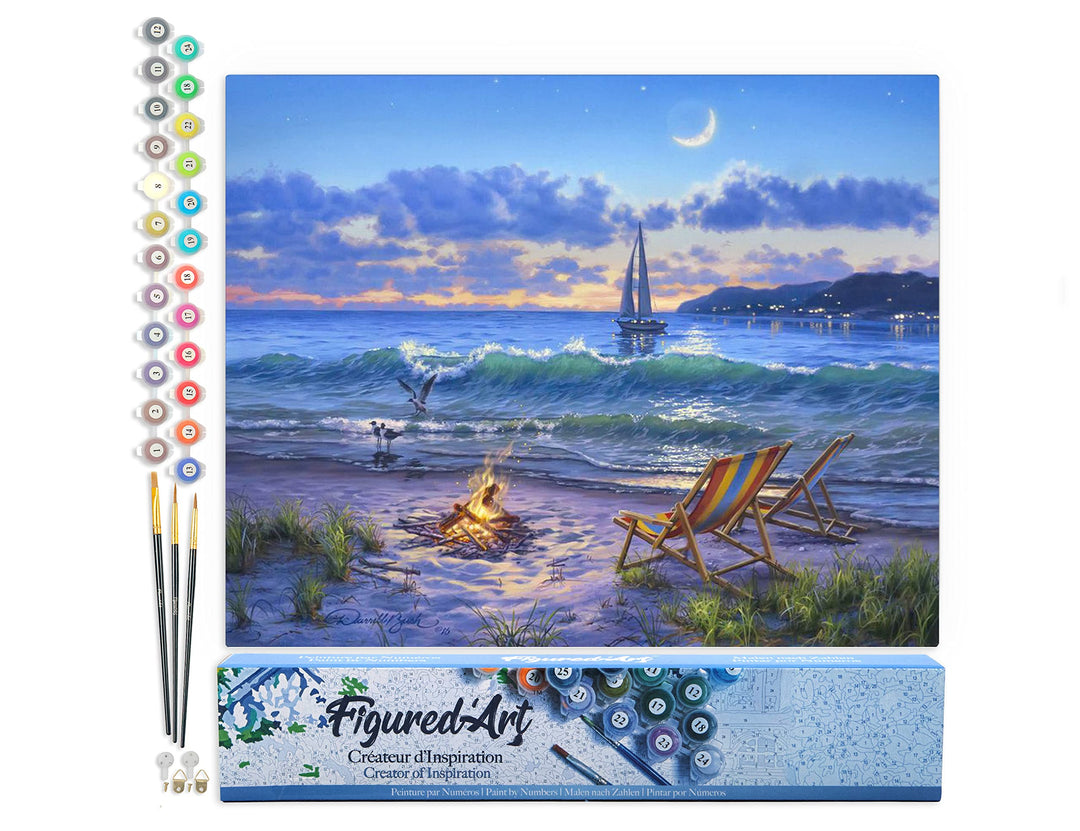Figured'Art Malen Nach Zahlen Erwachsene Abendlicher Strandausblick - Paint by Numbers Basteln DIY B
