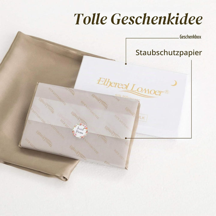 Ethlomoer Kissenbezug aus natürlicher Reiner Seide für Haar und Haut, beidseitig 19 Momme, 600 Faden