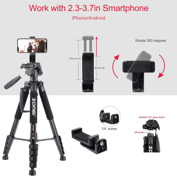ZOMEi 188cm Stativ Heavy Duty Tall Tripod Stand, Professional Travel Video Tripod Kompatibel mit DSL