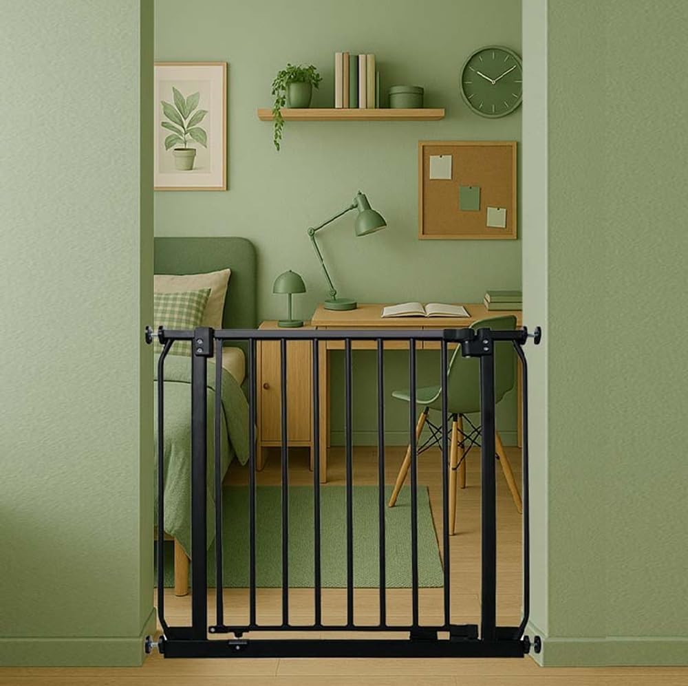 Safetots Elite Pressure Treppenschutzgitter Schwarz – Ohne Bohren – Auto-Close & Stay-Open ab 90° –