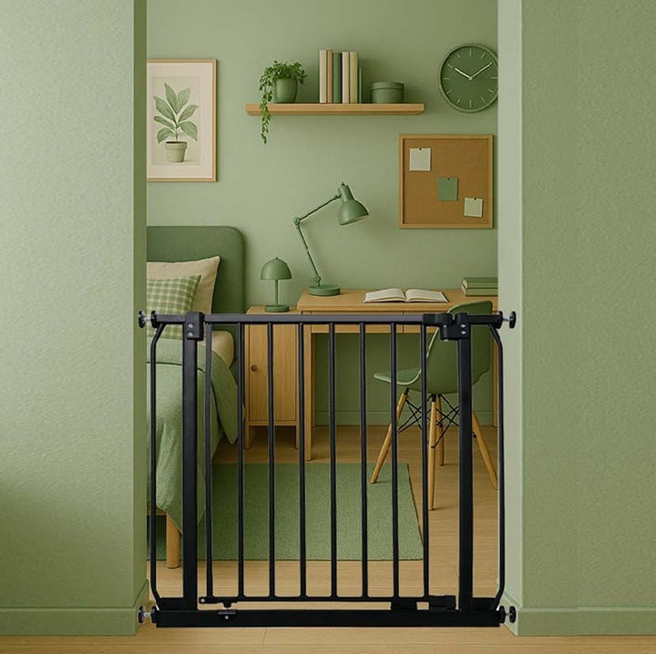 Safetots Elite Pressure Treppenschutzgitter Schwarz – Ohne Bohren – Auto-Close & Stay-Open ab 90° –