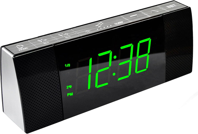 iTOMA radiowecker mit Bluetooth Lautsprecher, Dimmbare Jade Green LED Anzeige, FM Radio mit Sleep Ti