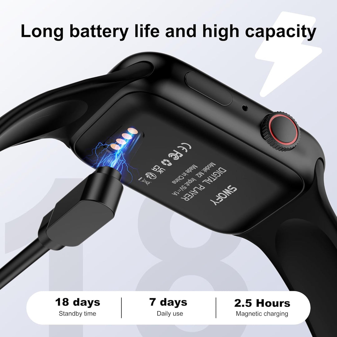 SWOFY MP3-Player – 32GB Speicher + Bluetooth 5.3, Touchscreen + HiFi-Aufnahme, Fitness-Tracker für S