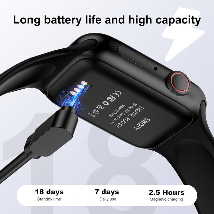 SWOFY MP3-Player – 32GB Speicher + Bluetooth 5.3, Touchscreen + HiFi-Aufnahme, Fitness-Tracker für S