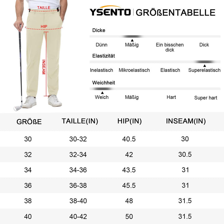 YSENTO Herren Golf Stretchhose Slim-Fit Leichte Elastische Taille Casual Sporthose Golfhose Lang mit