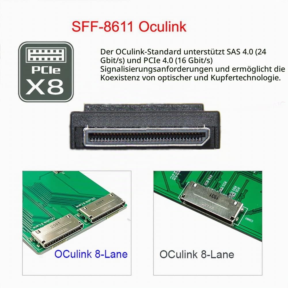 cablecc 50cm OCuLink PCIe PCI-Express SFF-8611 8x 8-Lane zu OCuLink SFF-8611 8x SSD Daten Aktiv Kabe