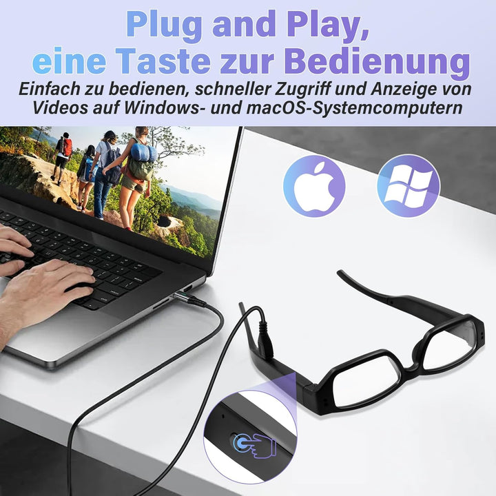 Mini Kamera 32GB, Brille Sportkamera Action Cam, Kleine Brille Videokamera 1080P HD, Tragbare Action