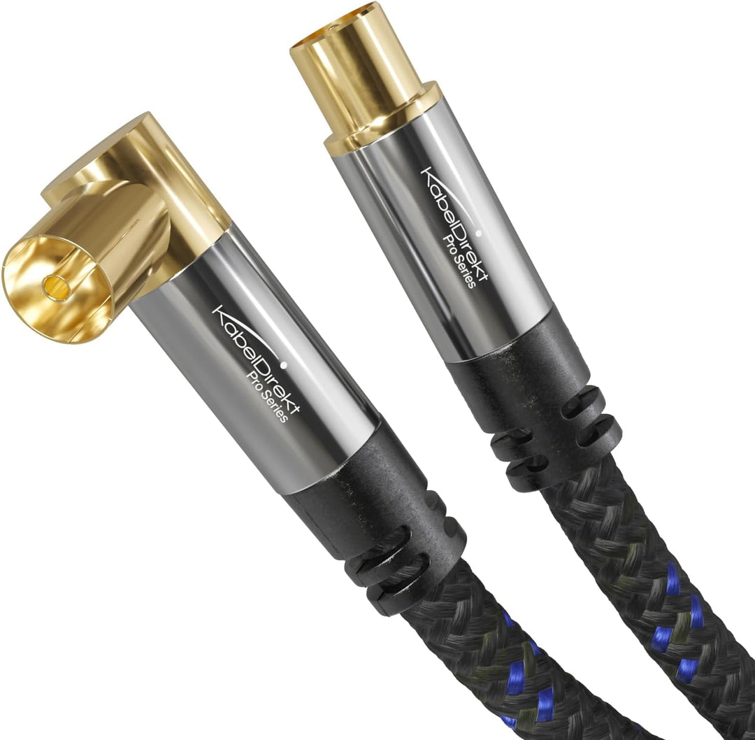 KabelDirekt – 4K Antennenkabel Nylon, TV Kabel 90° gewinkelt/gerade – 15m – Fernsehkabel mit Metalls