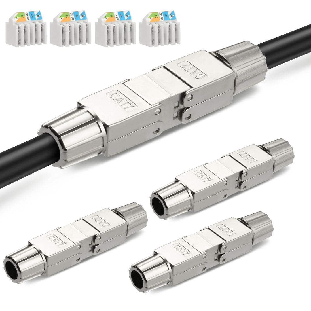 AXFEE 4 x RJ45 Stecker Werkzeuglos für Verlegekabel Cat7 Cat6A, Netzwerkstecker auf Schneidklemme, L