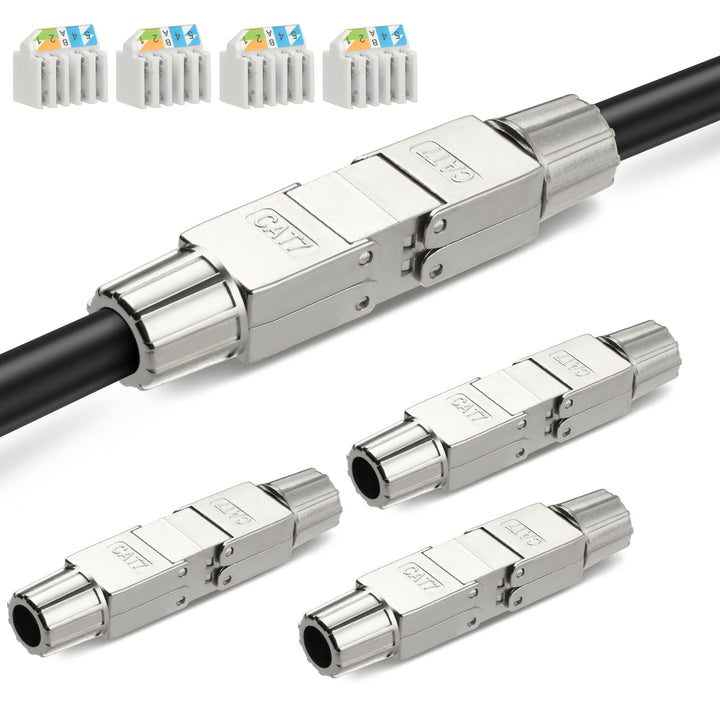 AXFEE 4 x RJ45 Stecker Werkzeuglos für Verlegekabel Cat7 Cat6A, Netzwerkstecker auf Schneidklemme, L
