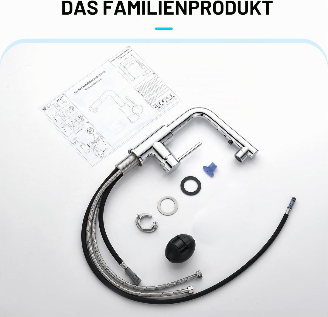 CREA Wasserhahn Küche mit 3 Funktionen Brause, Küchenarmatur mit Ausziehbarem Brause, Mischbatterie