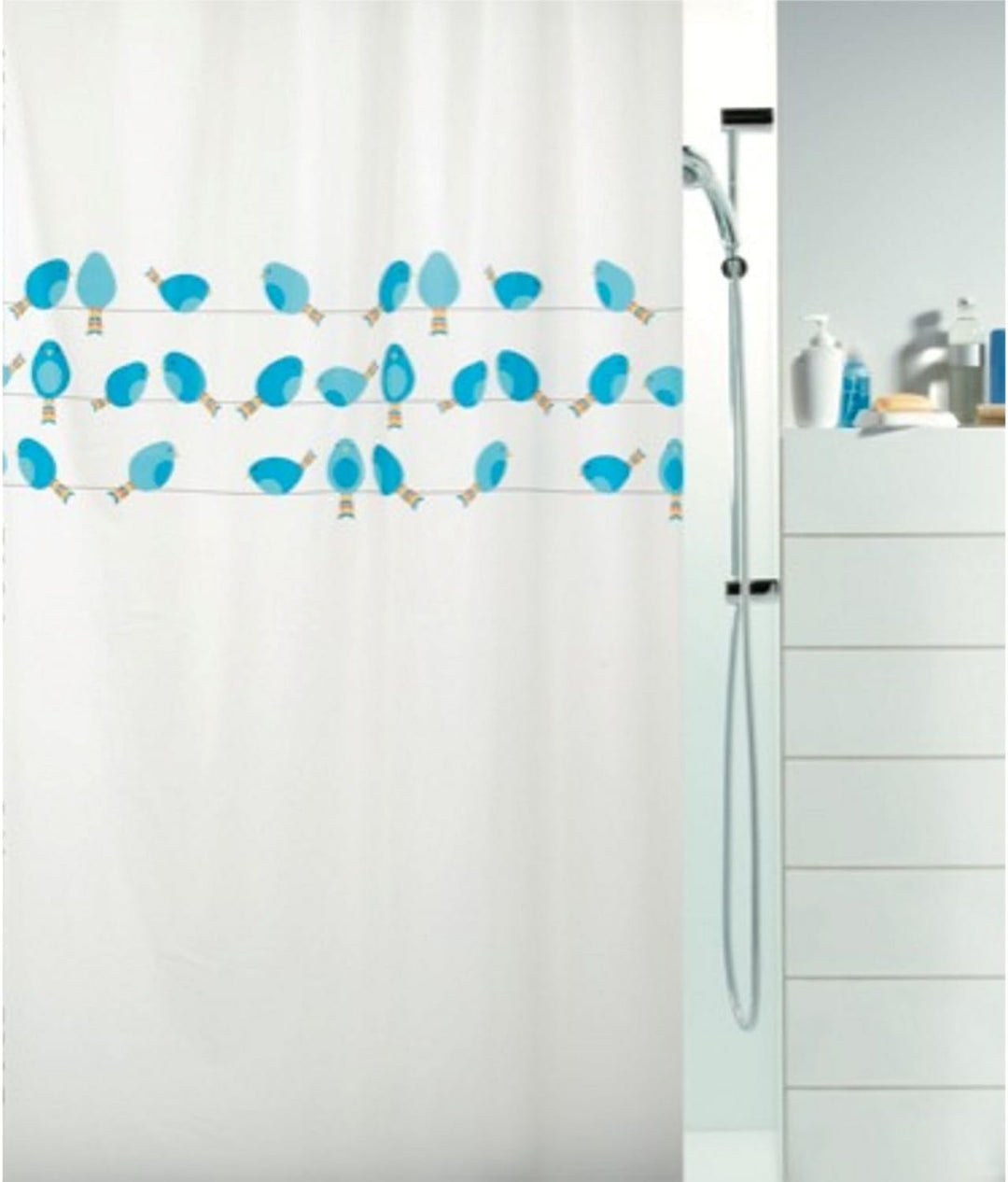 Spirella Anti-Schimmel Duschvorhang Vögel Anti-Bakteriell, waschbar, wasserdicht PEVA 180x200cm Blau
