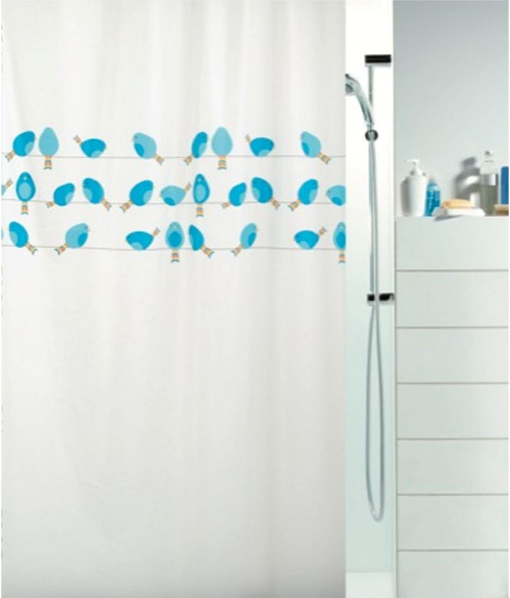 Spirella Anti-Schimmel Duschvorhang Vögel Anti-Bakteriell, waschbar, wasserdicht PEVA 180x200cm Blau