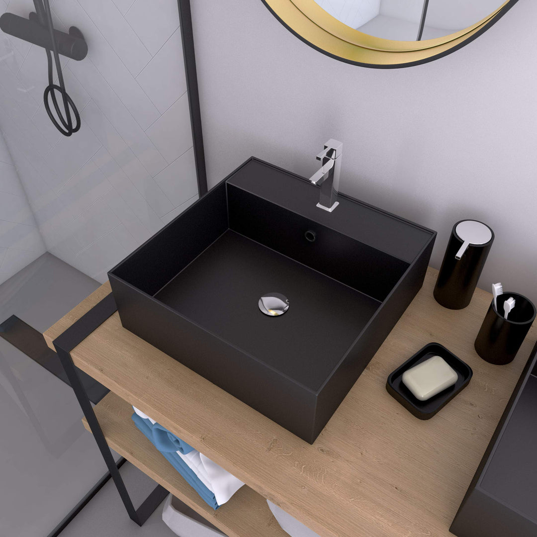 Squary Dark Waschbecken, quadratisch, Keramik, Schwarz, 41 x 41 x 15 cm 40x40x15cm Schwarz, 40x40x15
