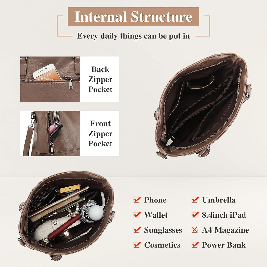 VINBAGGE Damen Handtasche PU Leder Henkeltasche Shopper Tasche Vintage Weiches Umhängetasche Schulte