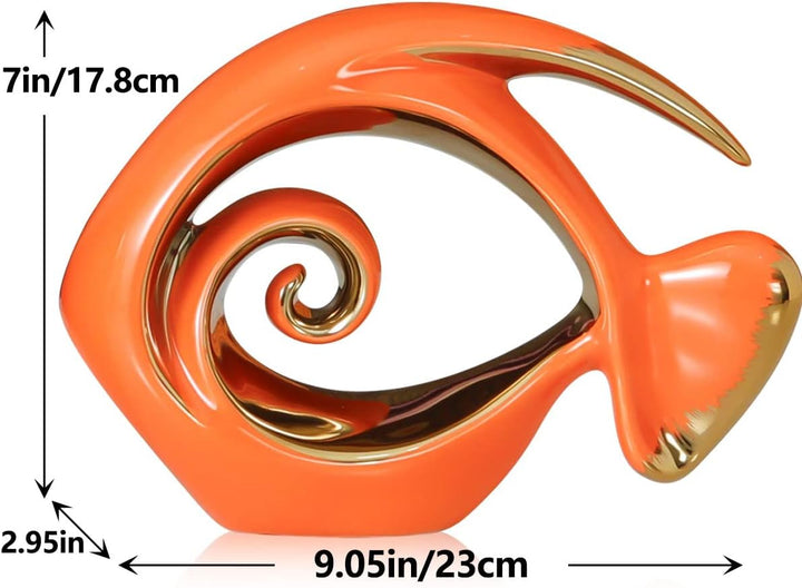 Orange Gold Keramik Fisch Figuren – Küste Wohnkultur, moderne Ozean Mittelstücke für Wohnzimmer, Ess