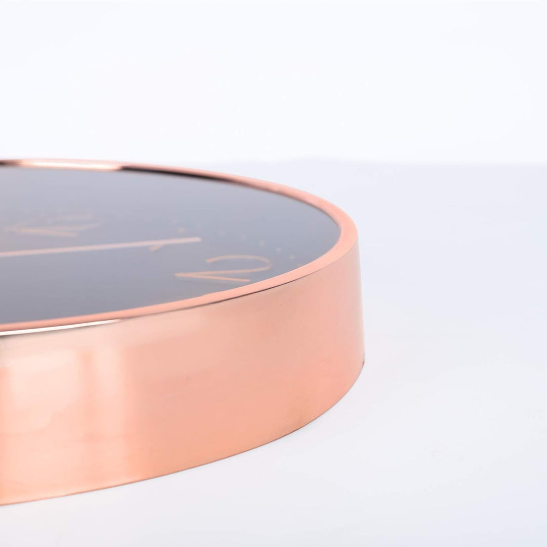 Lafocuse Schwarz Modern Wanduhr Lautlos 30cm, 3D Ziffern Rosegold Ohne Tickgeräusche, Quartz Wanduhr