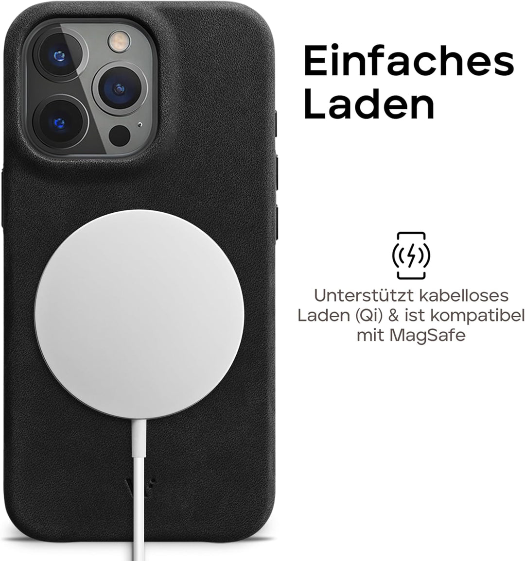 WIIUKA Hülle für iPhone 15 Pro Max, Leder aus Deutschland, Lederhülle extra Dünn, Premium Handyhülle