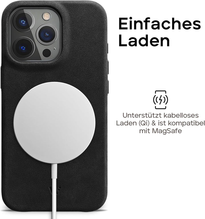 WIIUKA Hülle für iPhone 15 Pro Max, Leder aus Deutschland, Lederhülle extra Dünn, Premium Handyhülle