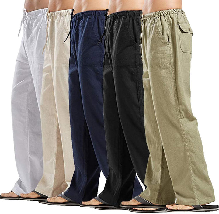 VANVENE Herren Leinenhosen Lose Casual Straight Legs Hose Lightweight Drawstring Yoga Beach Pants XX