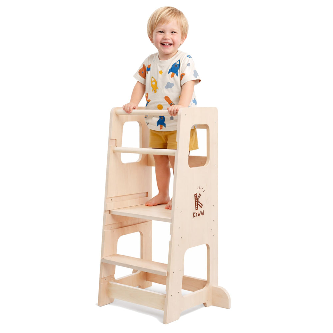 Montessori Lernturm ab 1 Jahr, aus robustem Holz, Premium-Modell in Grossformat, Learning Tower mit
