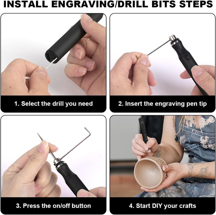 Ainiv USB Wiederaufladierbar Gravur Werkzeug Kit, Elektrischer Mini Graveur Gravurwerkzeug, Tragbar