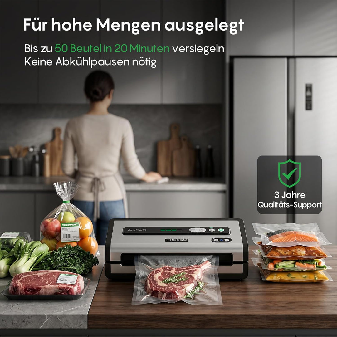 FRESKO Vakuumiergerät 18L/min,140 W, Integrierter Beutelschneider, AutoMax | Vollautomatisches Syste