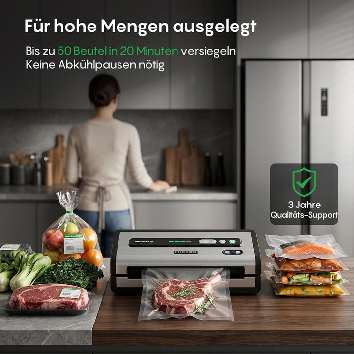 FRESKO Vakuumiergerät 18L/min,140 W, Integrierter Beutelschneider, AutoMax | Vollautomatisches Syste
