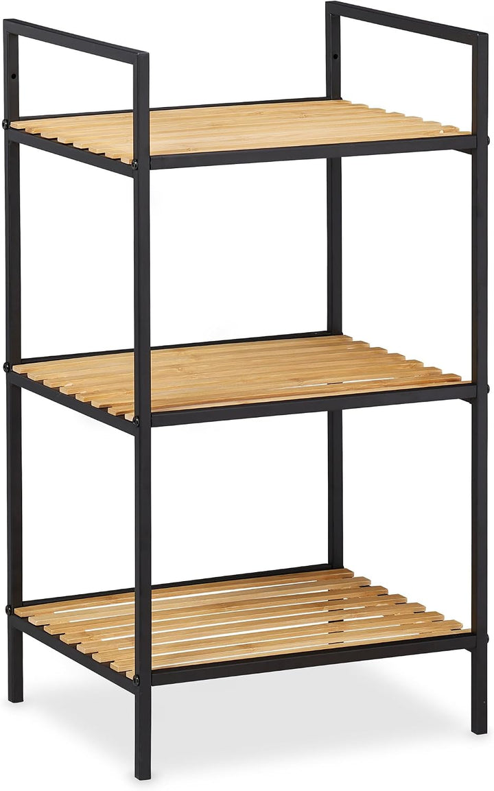Relaxdays Standregal 3 Ablagen, Bambus &amp; Metall, offenes Regal, Stehregal Flur, HxBxT: 71 x 39 x 32,