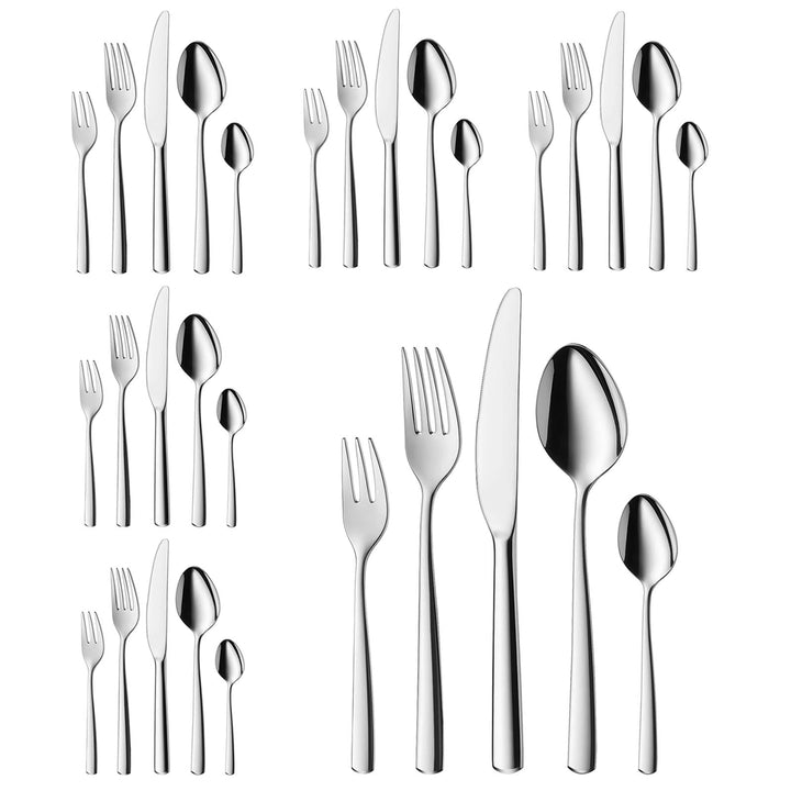 Besteck Set 6 Personen,30 teilig Edelstahl Besteck Set,Silber Cutlery Set, Elegantes Edelstahl mit M