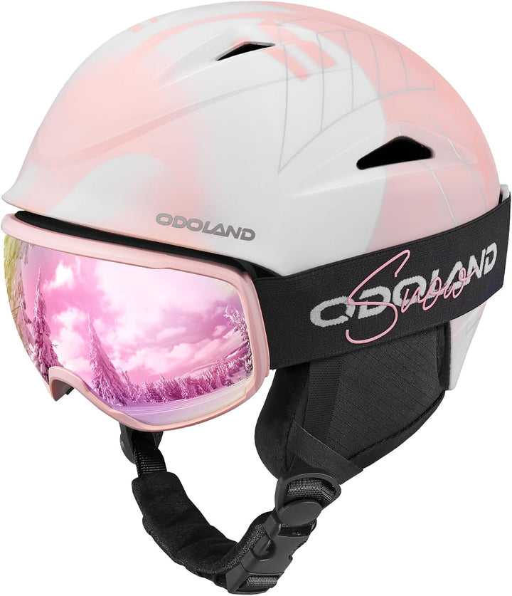 Odoland Skihelm mit Skibrille für Skifahren und Snowboard, Einstellbare Grössenverstellbar, mit Ohre