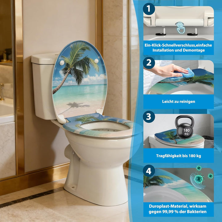 Duroplast-Toilettensitz, O-förmiger Toilettendeckel mit Soft-Close-Mechanismus, Edelstahlscharnier,