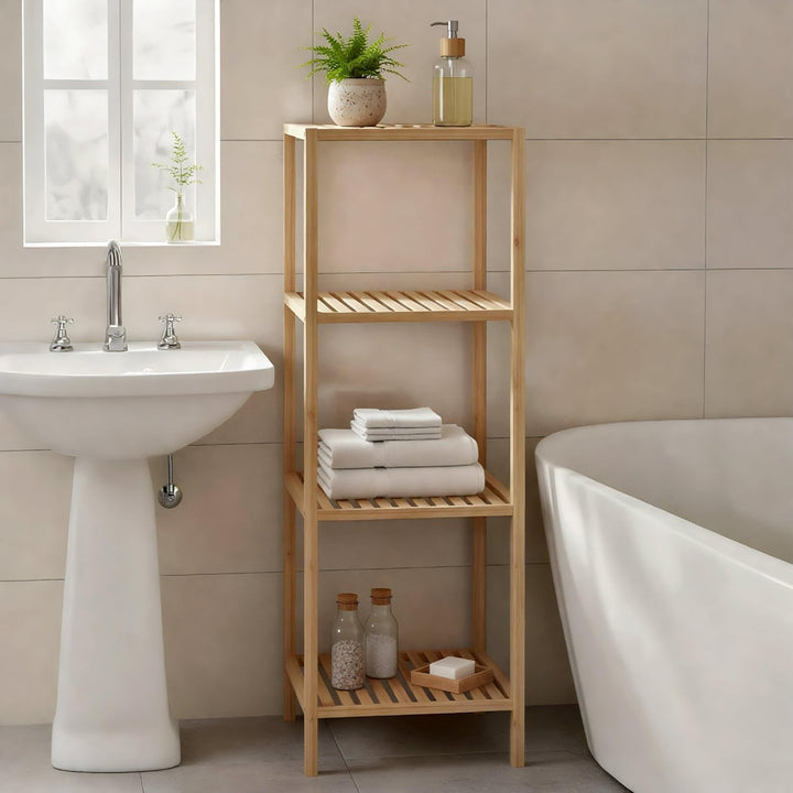 CLP Badregal stehend Bambus Zinnien, Holzregal Badezimmer schmal, Küchenregal stabil und belastbar,
