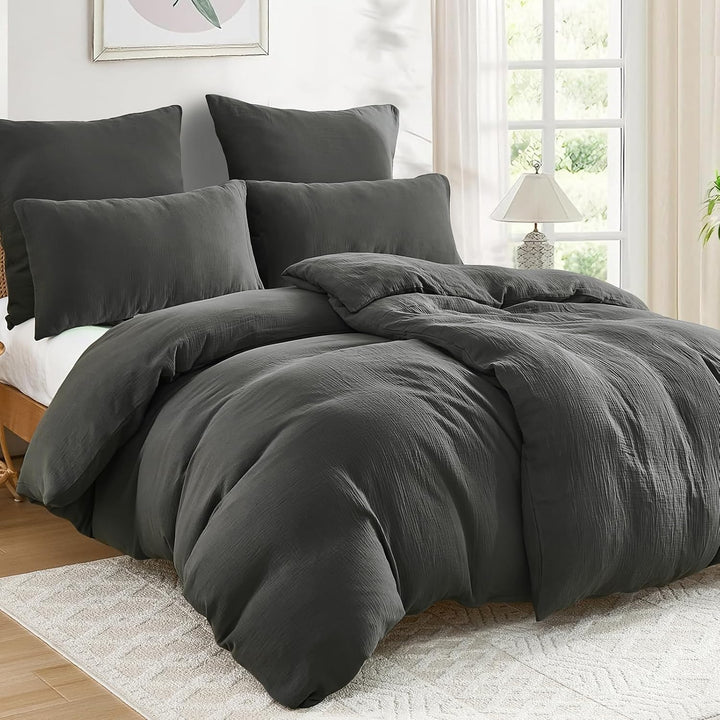 WONGS BEDDING Musselin Bettwäsche 135x200 4 teilig Baumwolle, Bettwäsche-Sets 2er Set Bettbezug mit